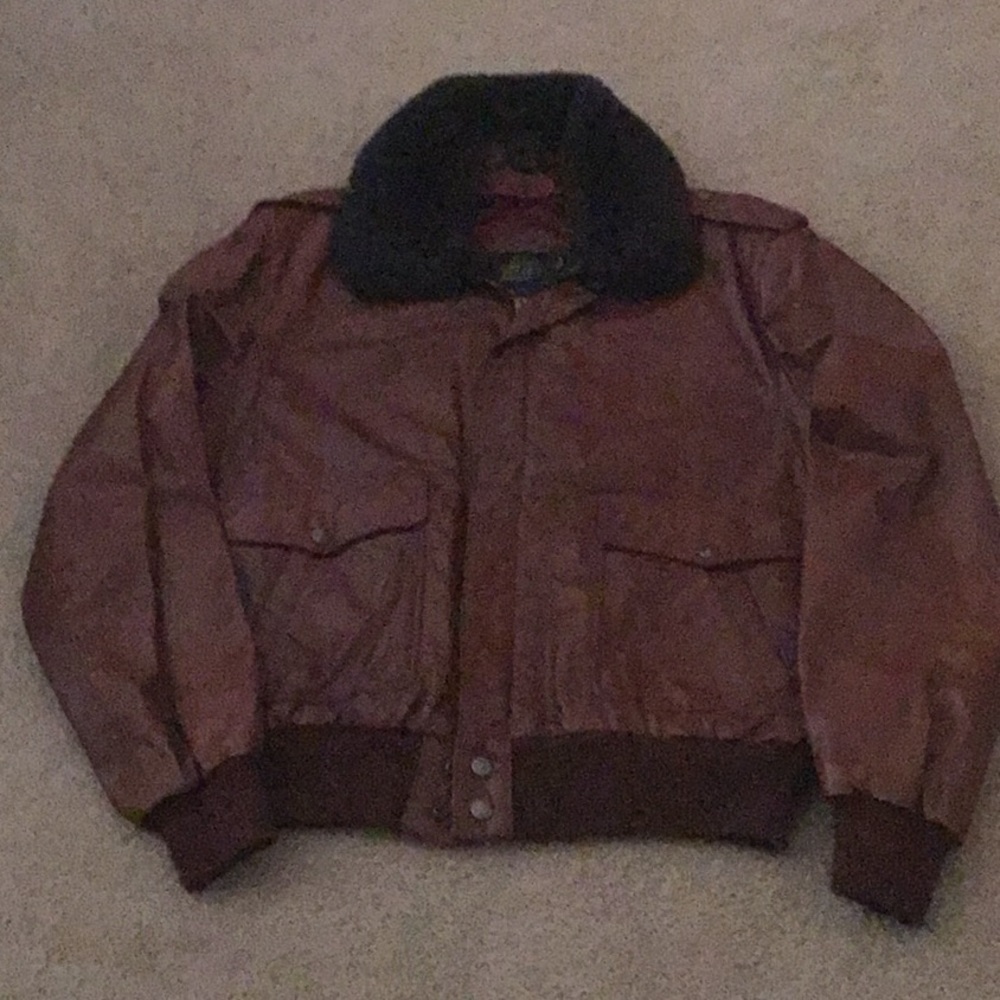 Men's Brown Bomber Jacket with Black Collar